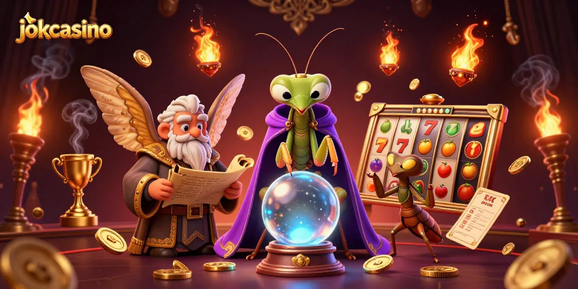 Experience the magic of jokacasino with a vibrant, animated scene showcasing slot reels, fortune teller, and glowing elements.