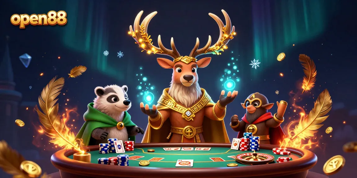 Engage in thrilling gameplay at open88 with a vibrant casino scene featuring poker and roulette elements.