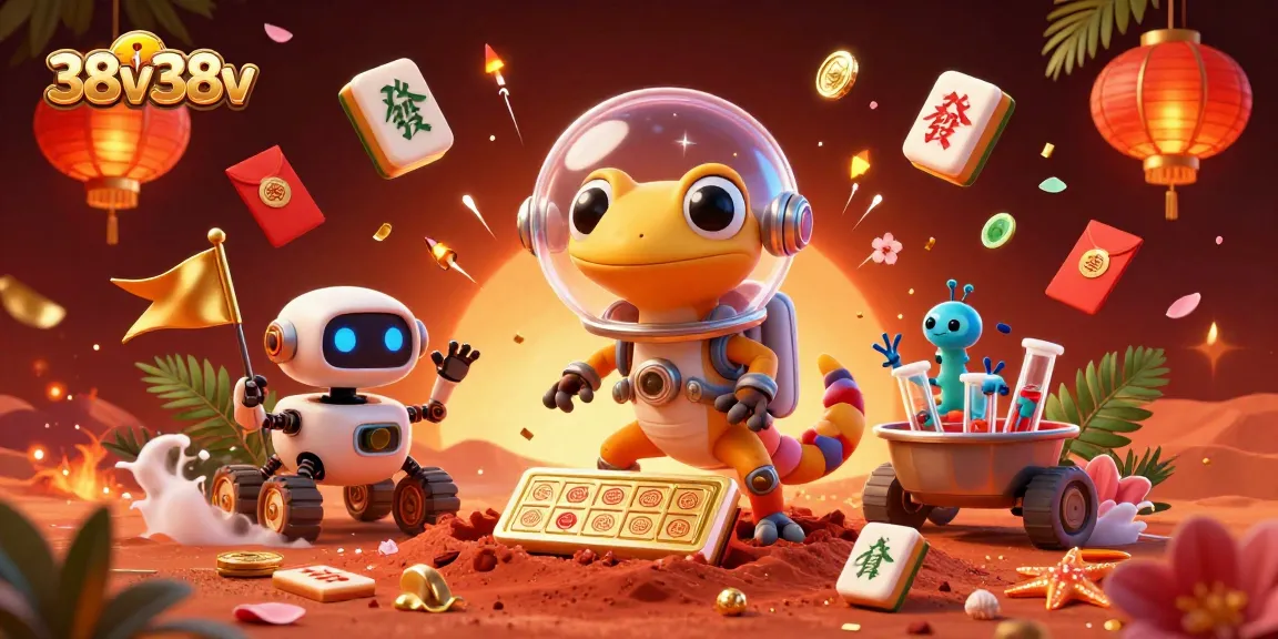 Experience the excitement of 38v38v with a Martian gecko discovering a gold casino in this vibrant 3D scene.