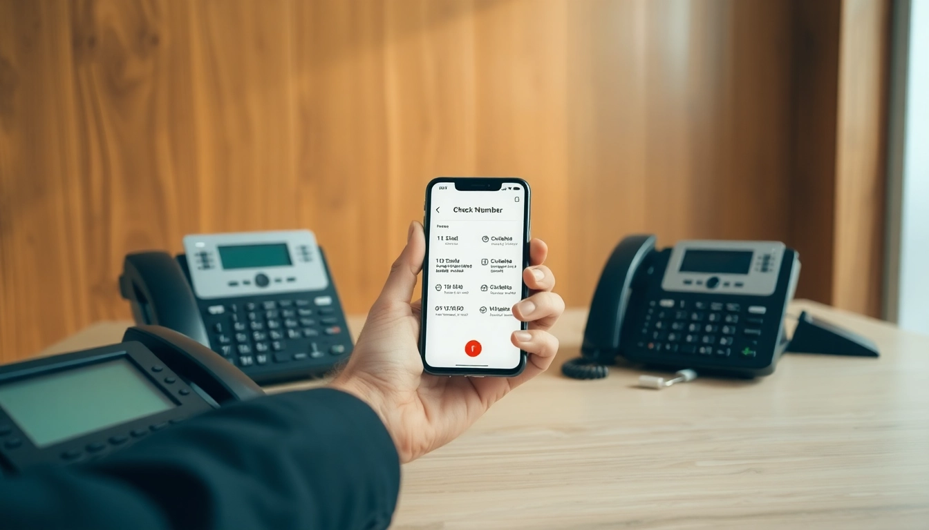 Check telephone number interface on a smartphone being used by a professional.