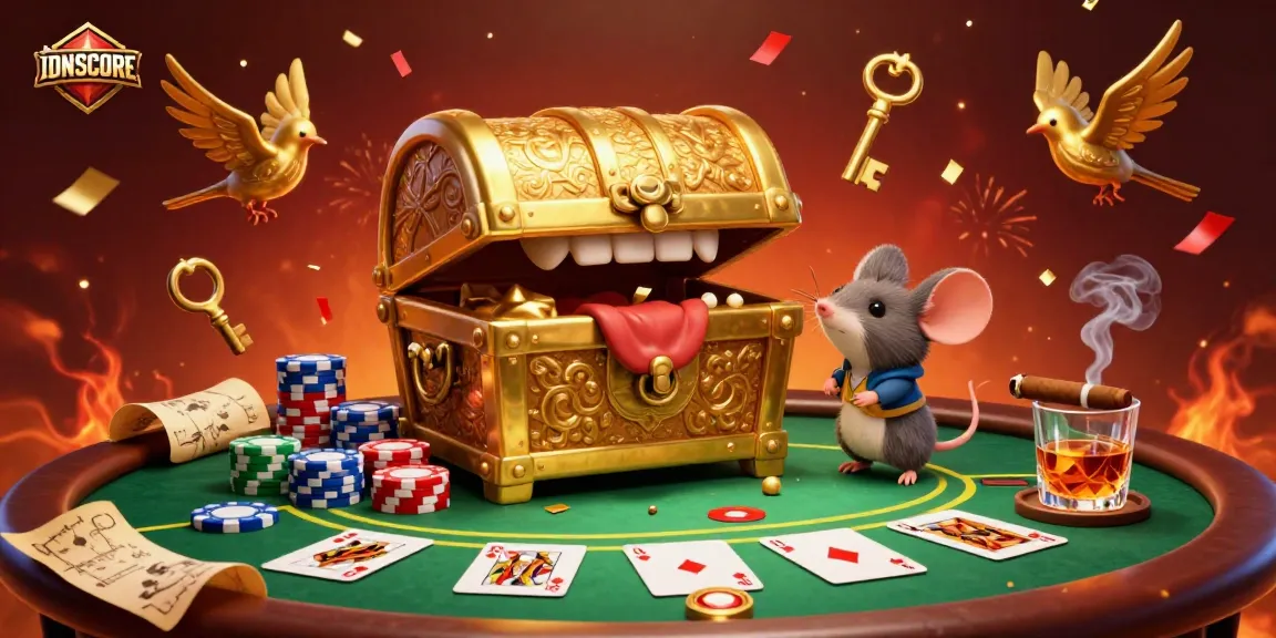 Spin and win with IDNSCORE’s vibrant poker scene featuring treasure and gaming excitement.