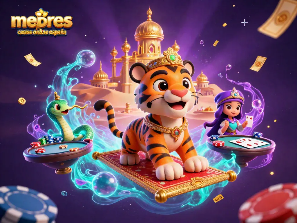 Mejores casinos online España: Tiger sultán en un tapiz de fichas de póker con elementos de casino