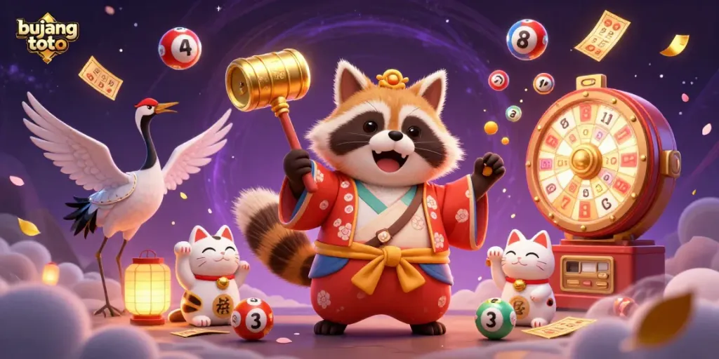 Experience the joy of winning with bujang toto in this vibrant lottery-themed 3D illustration.
