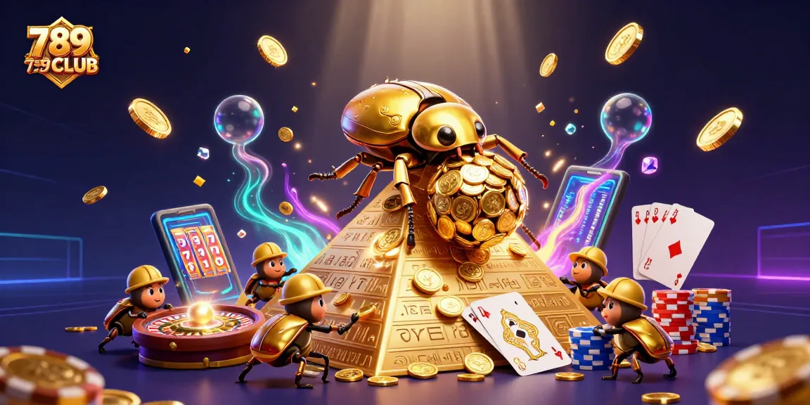 Experience the thrill of winning with 789CLUB, featuring vibrant casino elements and golden treasures.