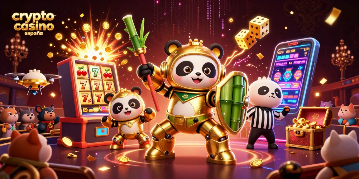 Juega en un casino cripto España con un panda dorado como personaje central y una máquina tragamonedas explosiva.