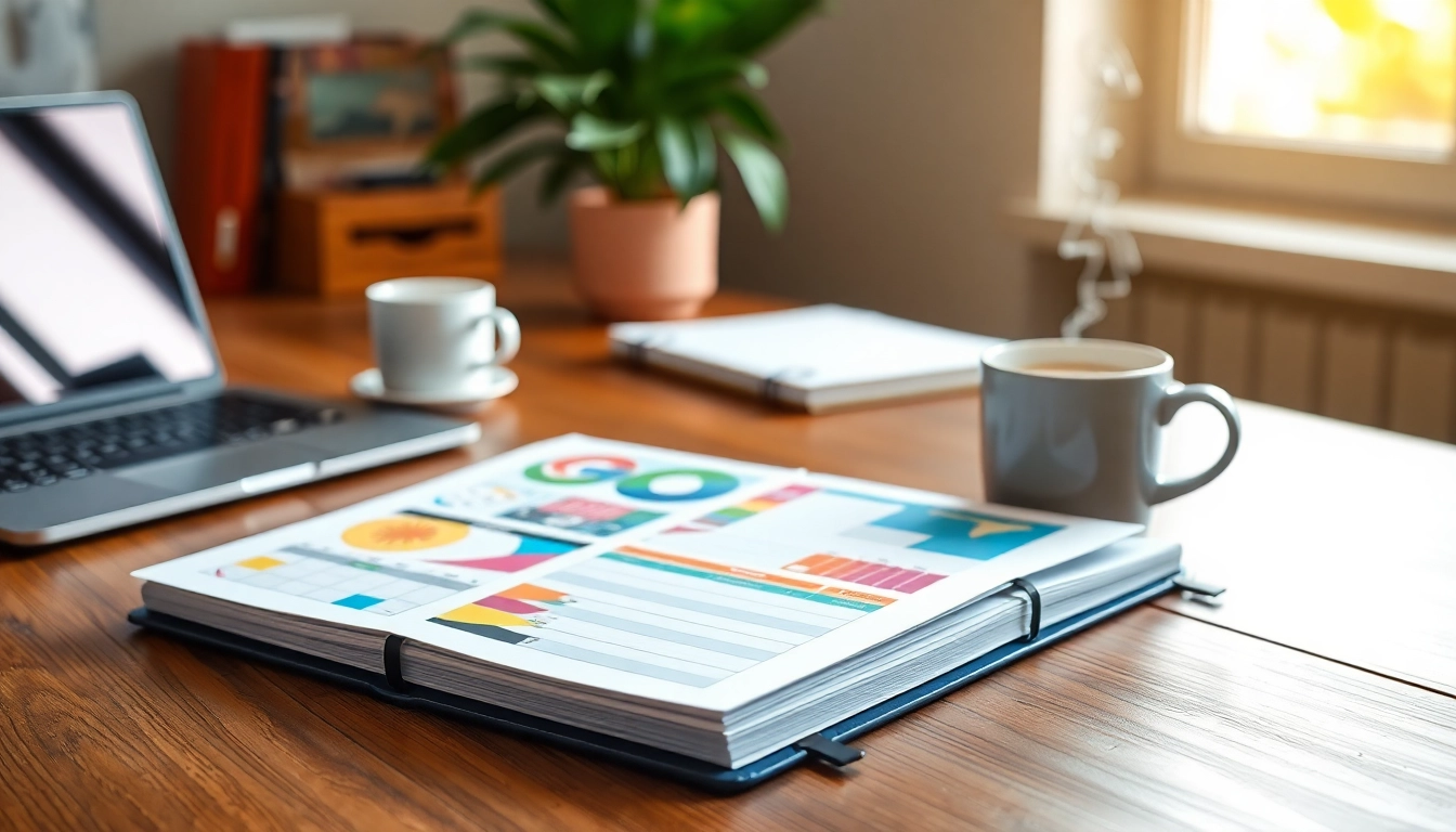 Get Your Free Planner Preview displayed elegantly on a desk with vibrant designs and a warm atmosphere.