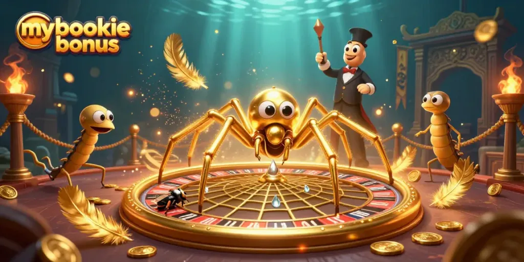 Engage with the mybookie bonus amidst thrilling casino action in a vibrant 3D illustration.