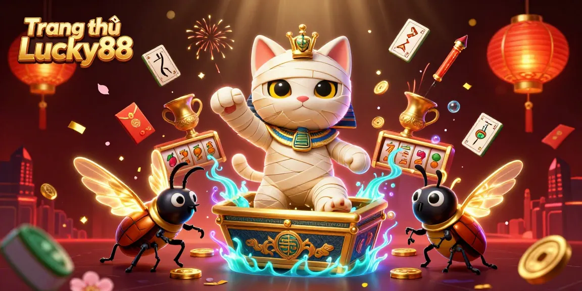 Engage with Trang chủ Lucky88 through a vibrant 3D casino adventure featuring Egyptian elements and dynamic game motifs.