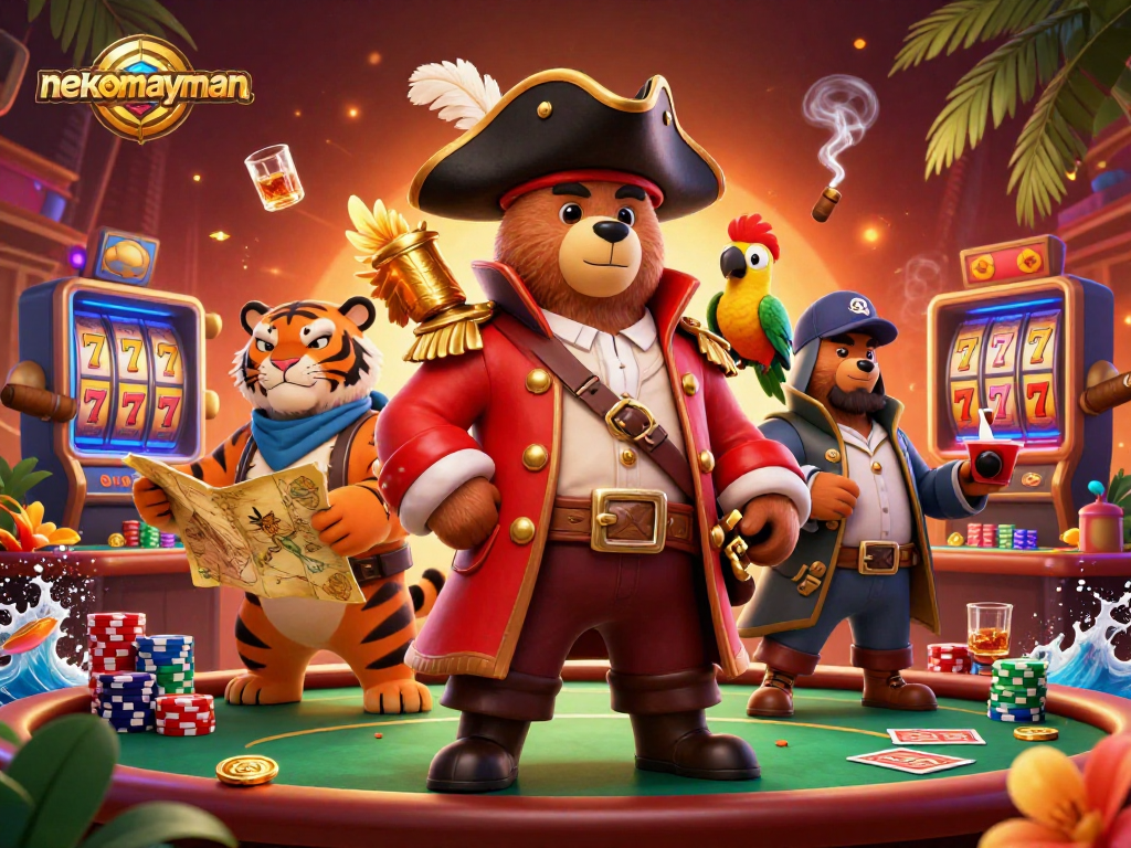 Neko May Mắn gaming experience with vibrant characters and casino elements highlighting winning opportunities.