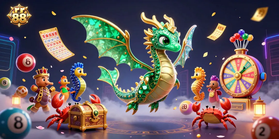 Engage with rr 88's vibrant lottery-themed illustration showcasing a sea dragon and dynamic game elements.