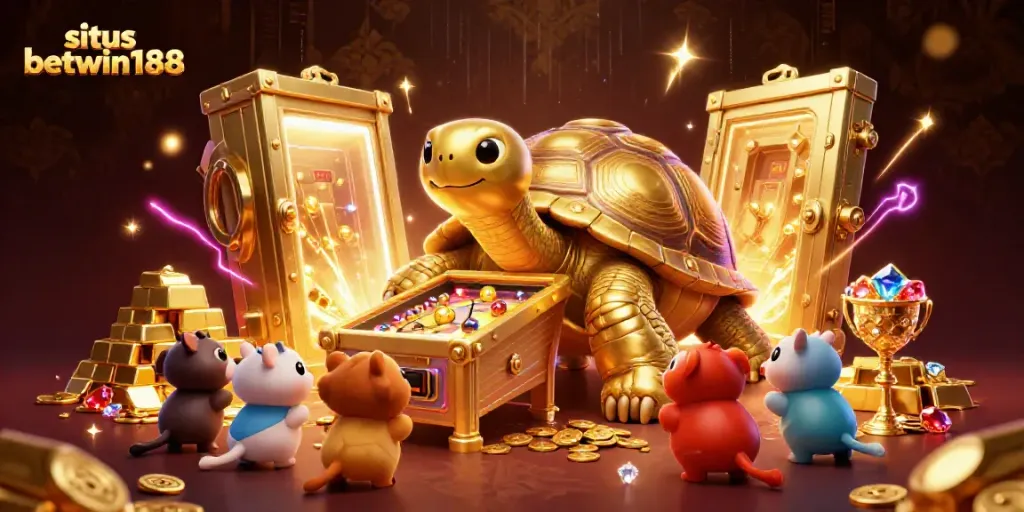 Gurita emas 3D menyenangkan di situs betwin188, memancarkan keceriaan dengan permainan pinball yang bercahaya.