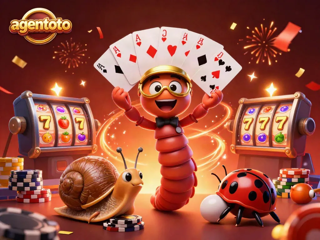 Celebrate winning big at agentoto with a colorful cartoon casino illustration featuring lively characters.