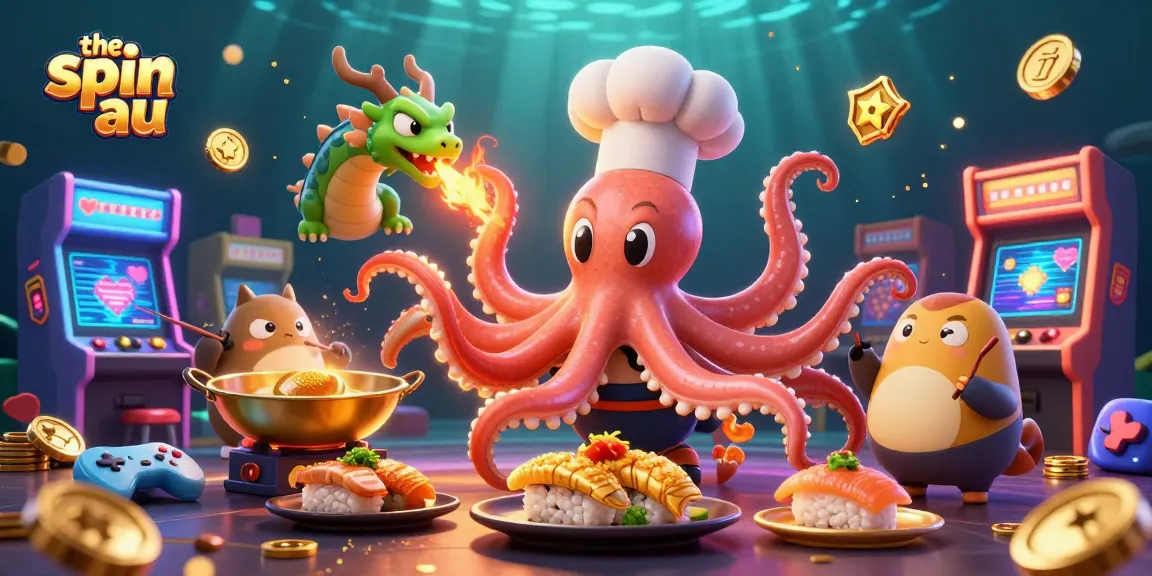 Experience the spin au with dynamic, colorful characters preparing sushi in a vibrant casino setting.
