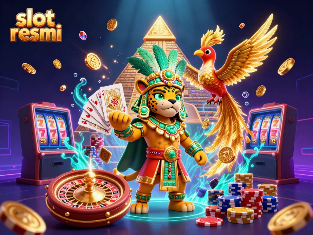 Experience thrilling wins with slot resmi amidst vibrant casino elements and enchanting Mayan imagery.