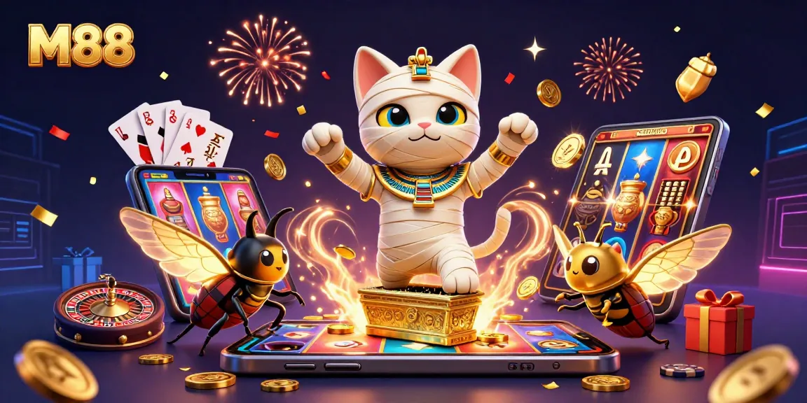 M88 offers engaging online betting with vibrant illustrations of winning chances and prizes.