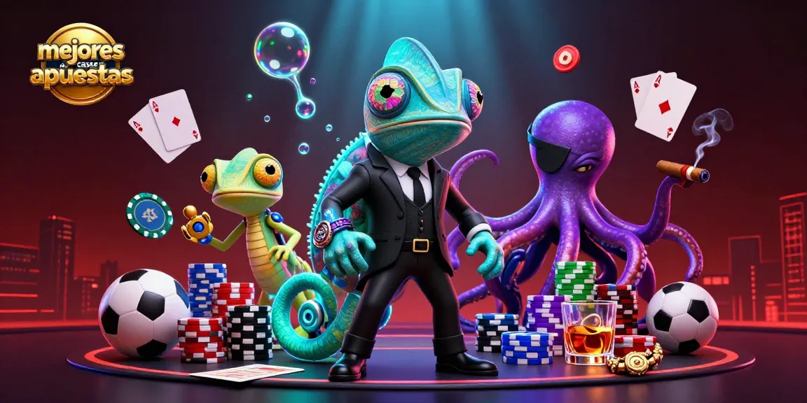 Imágenes de las mejores casas de apuestas con un camaleón y un gecko en una escena vibrante.