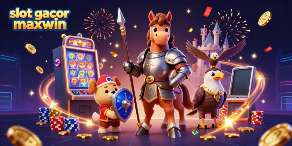 Experience the thrill of slot gacor maxwin with an exciting casino scene featuring knights and coins.