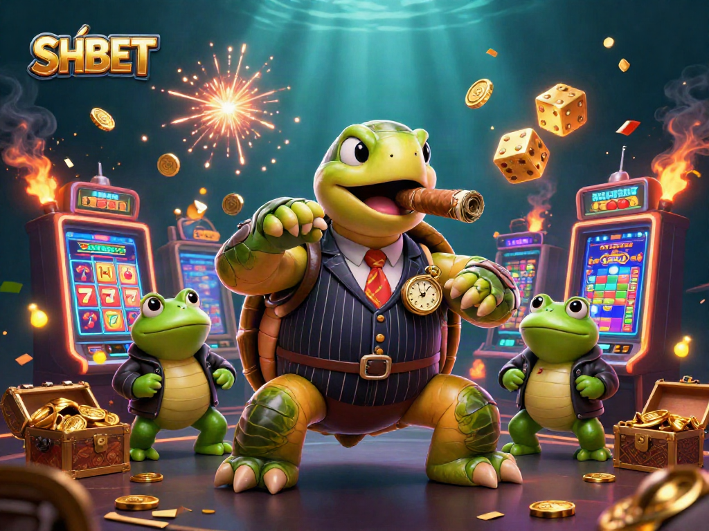 Experience SHBET's thrilling casino adventure with vibrant cartoon characters and exploding jackpots.