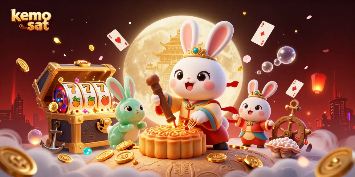 Engage with kemo sat as the moon rabbit plays thrilling slots bursting with gold coins.
