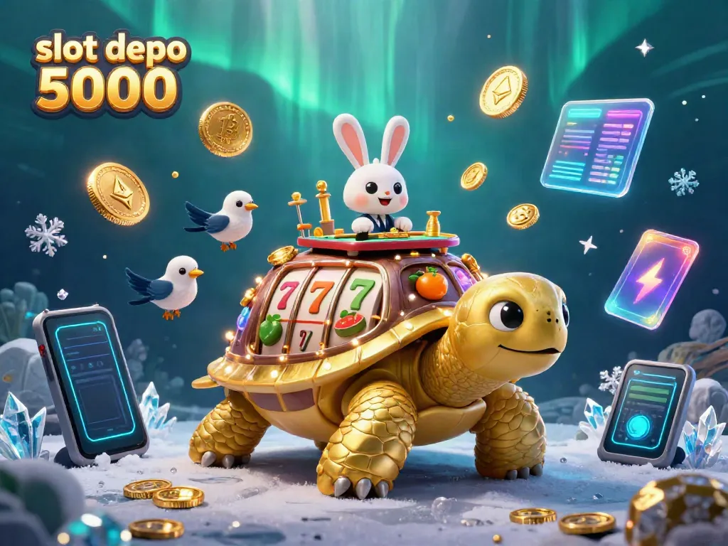 Experience the thrill of slot depo 5000 with a vibrant, engaging 3D casino scene filled with winning elements.