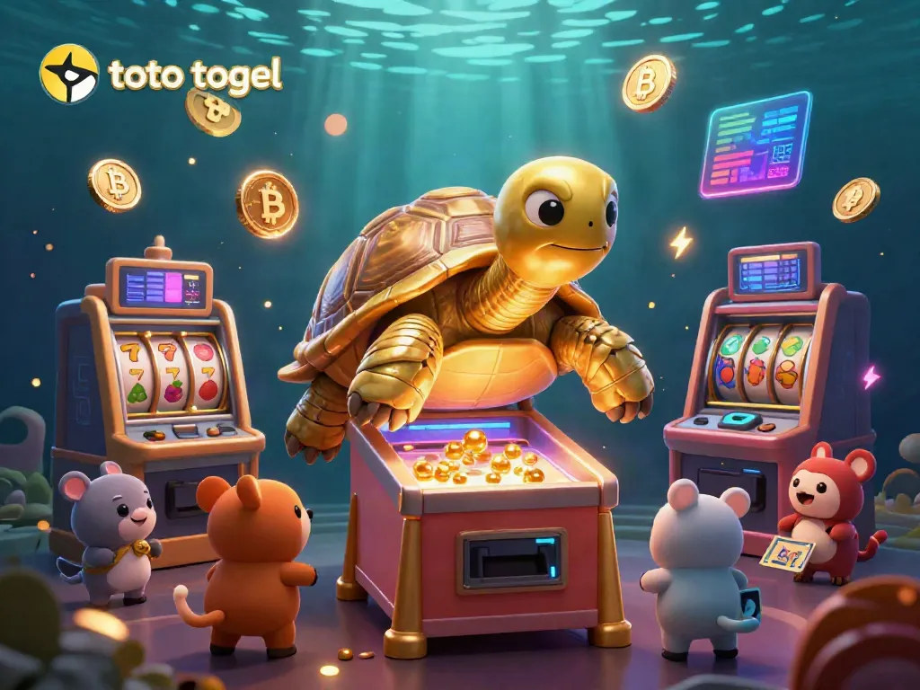 Engage with toto togel in a vibrant casino scene featuring a tortoise pinball machine.