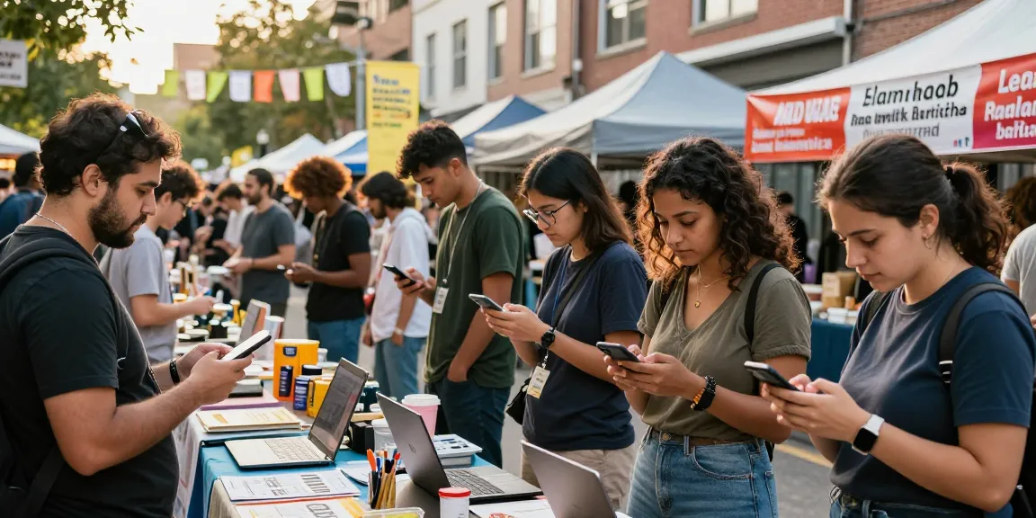 Community members utilizing bedpersonal for local classifieds transactions in a vibrant marketplace.