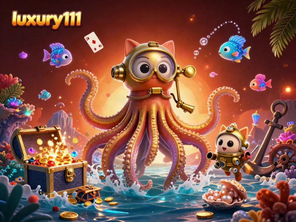 Watch luxury111 gaming come alive with a vibrant 3D kraken, treasures, and underwater treasures.
