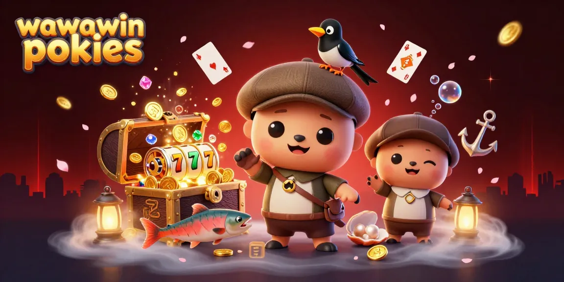 Play exciting wawawin pokies with baby Nessie and friends in this vibrant casino scene.