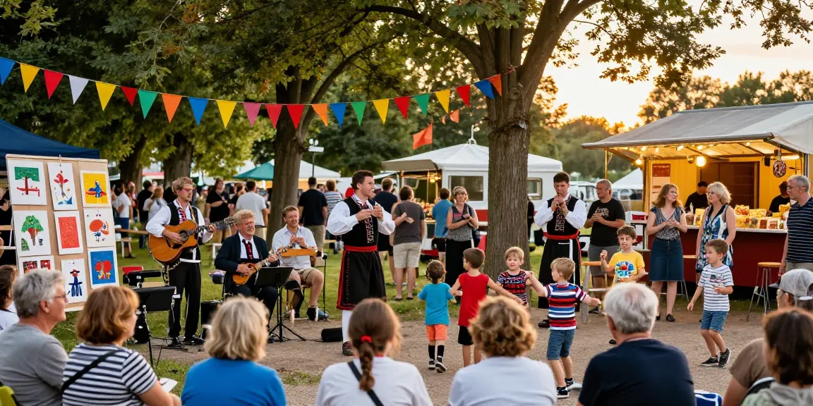 Enjoying vibrant cultural event featuring live Breton music and local artists, m98 promoting community engagement.