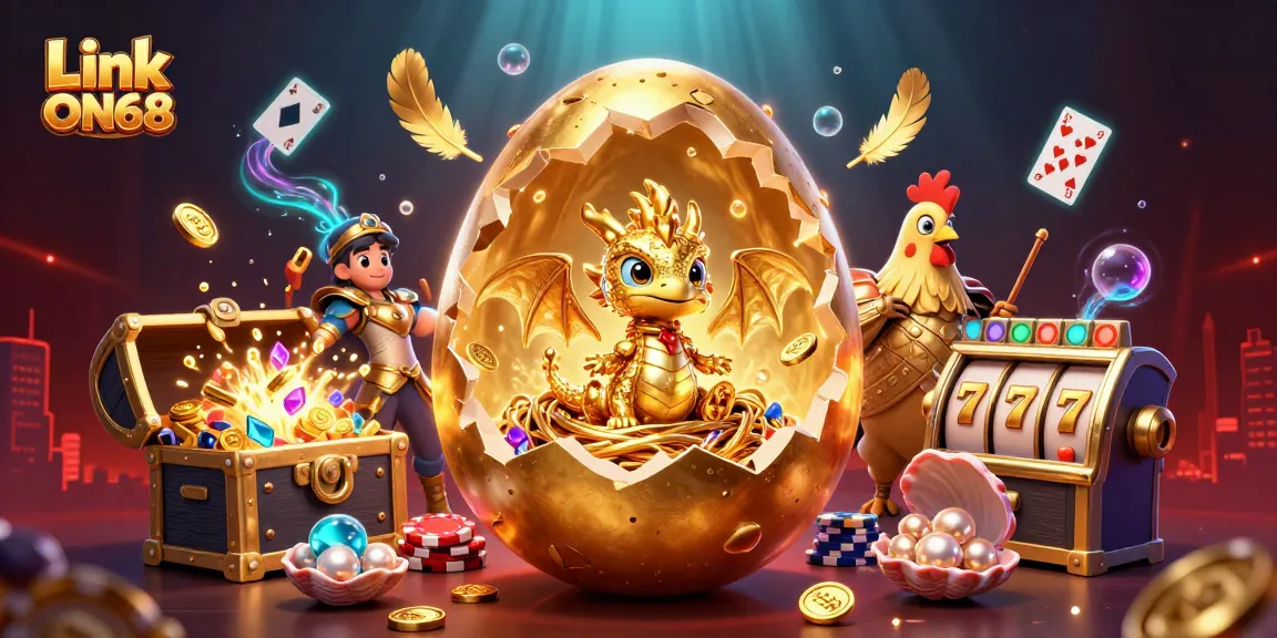 Experience thrilling moments with Link ON68 as you uncover the treasure of a golden dragon amidst poker chips.