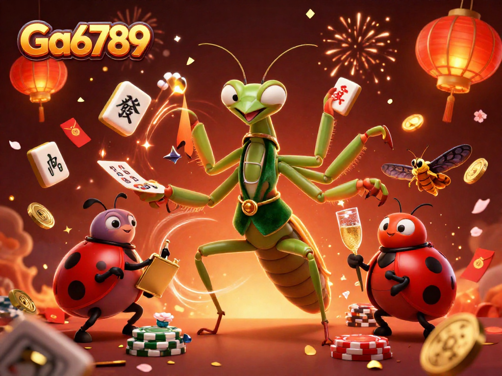 Engage with Ga6789 by enjoying dynamic casino games led by a charming praying mantis.