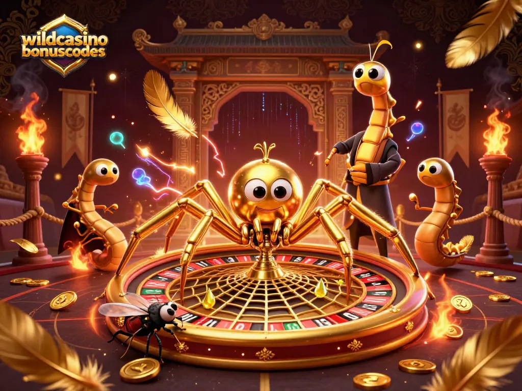 Spin the wildcasinobonuscodes on a dynamic roulette web with golden spider characters.