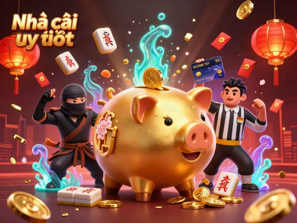 Engage with Nhà cái uy tín as golden coins rain down in a vibrant Asian casino scene.