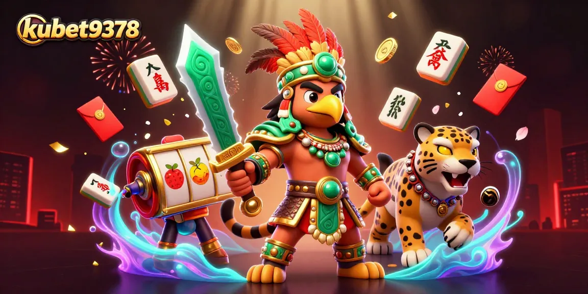 Engage with kubet9378 in a vibrant online casino scene filled with 3D characters and game elements.
