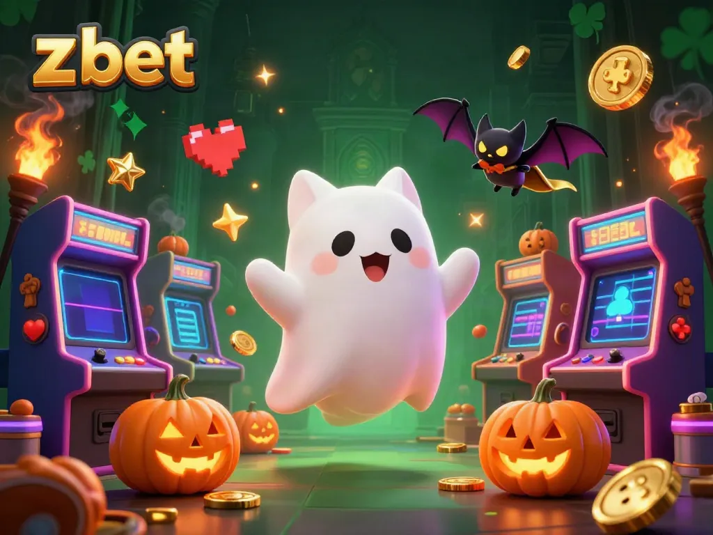 Engage with z bet in a thrilling haunted casino scene featuring a ghost cat and illuminated gaming elements.