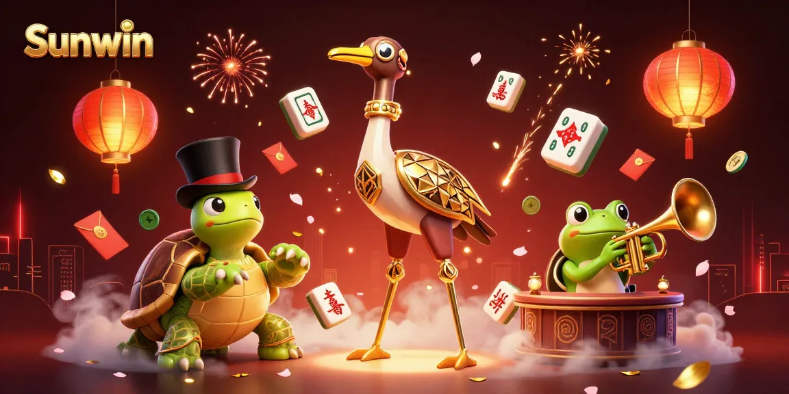 Sunwin engages players in a vibrant 3D scene celebrating online gaming with dynamic elements and characters.